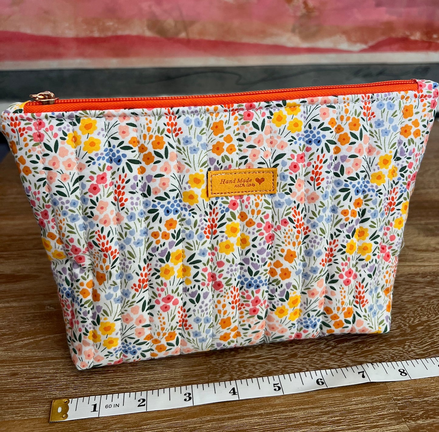 🌸 Handcrafted Floral Cotton Makeup Bag – Made with Love